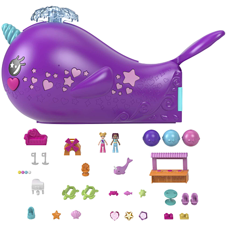 Polly Pocket Aventura en la Cueva Sparkle, Barco del Narval, minimuñecas y Accesorios para niños y niñas + 3 años, HKV71 Polly Pocket Aventura en la Cueva Sparkle, Barco del Narval, minimuñecas y Accesorios para niños y niñas + 3 años, HKV71