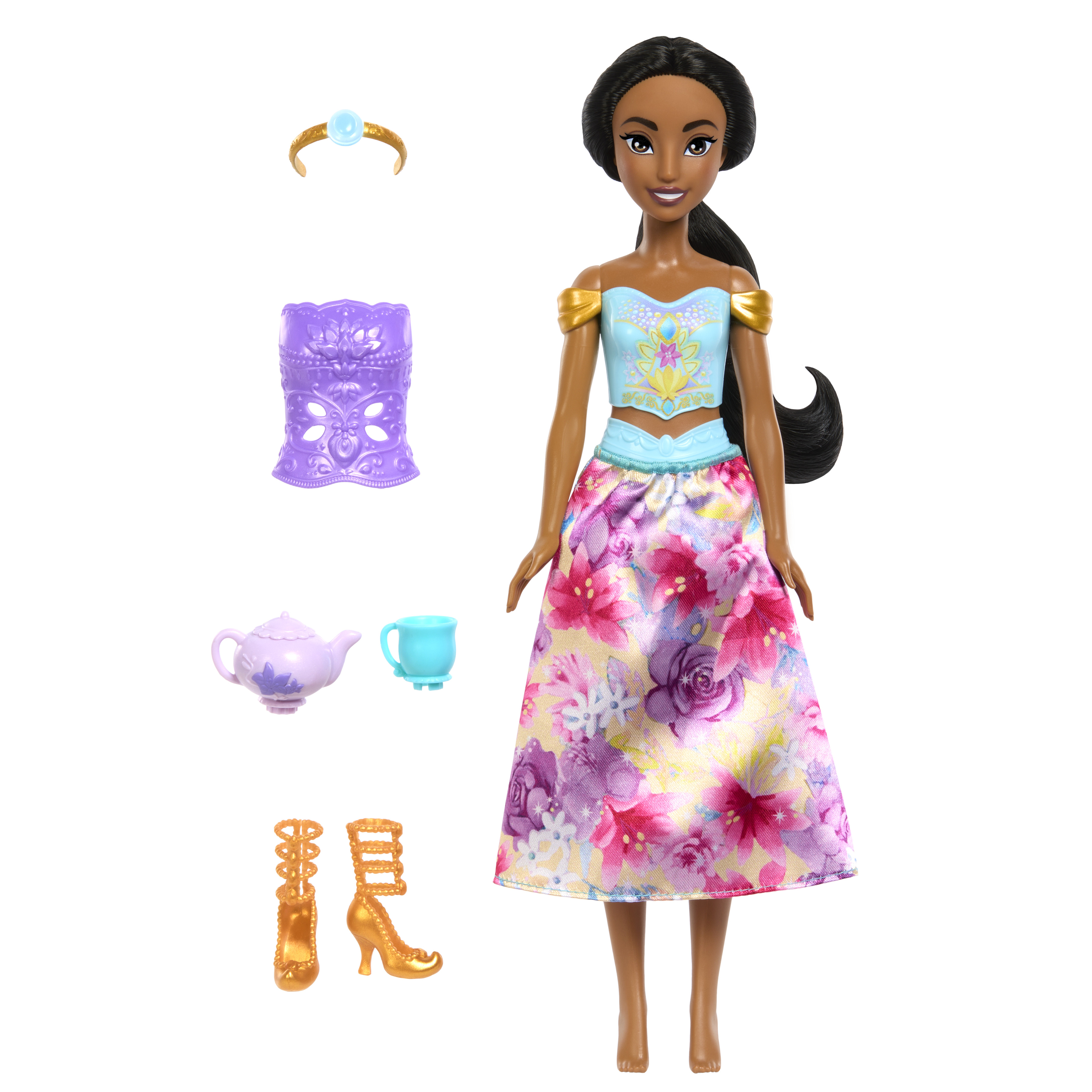 Spin & Reveal Jasmine Mattel Poupée Disney Princesses avec accessoires et 11 surprises HXC23