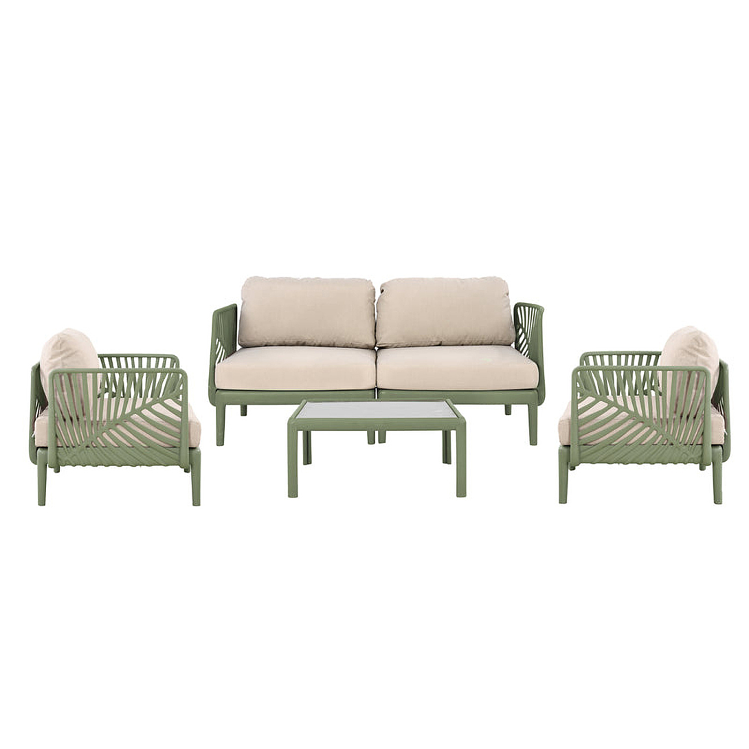 HENDERSON – Salon de jardin 4 places en polypropylène vert sauge
