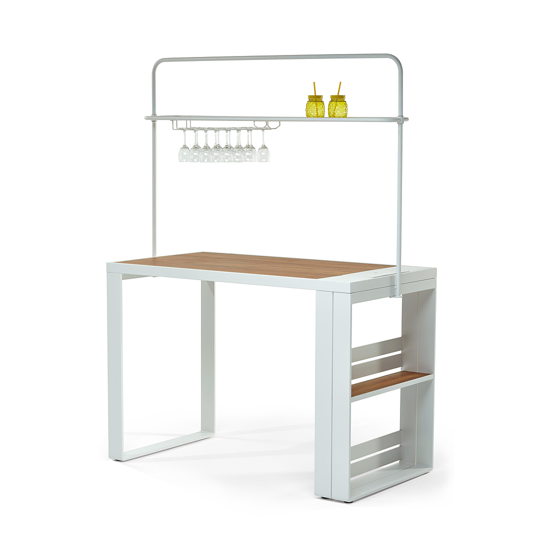 Hawaï ensemble table de bar + 4 tabourets + étagères JARDILINE