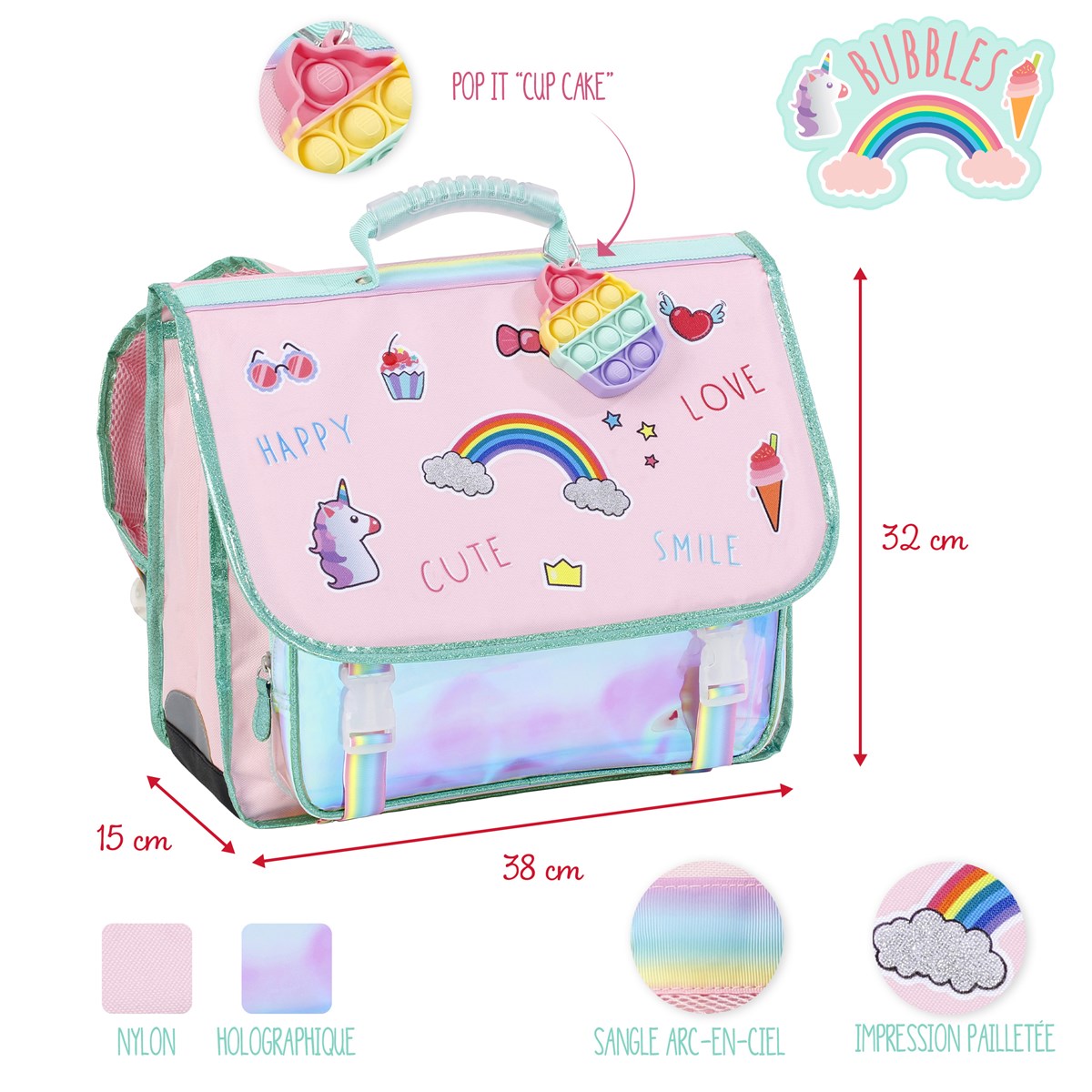 Cartable primaire compartiments licorne BUBBLES au meilleur