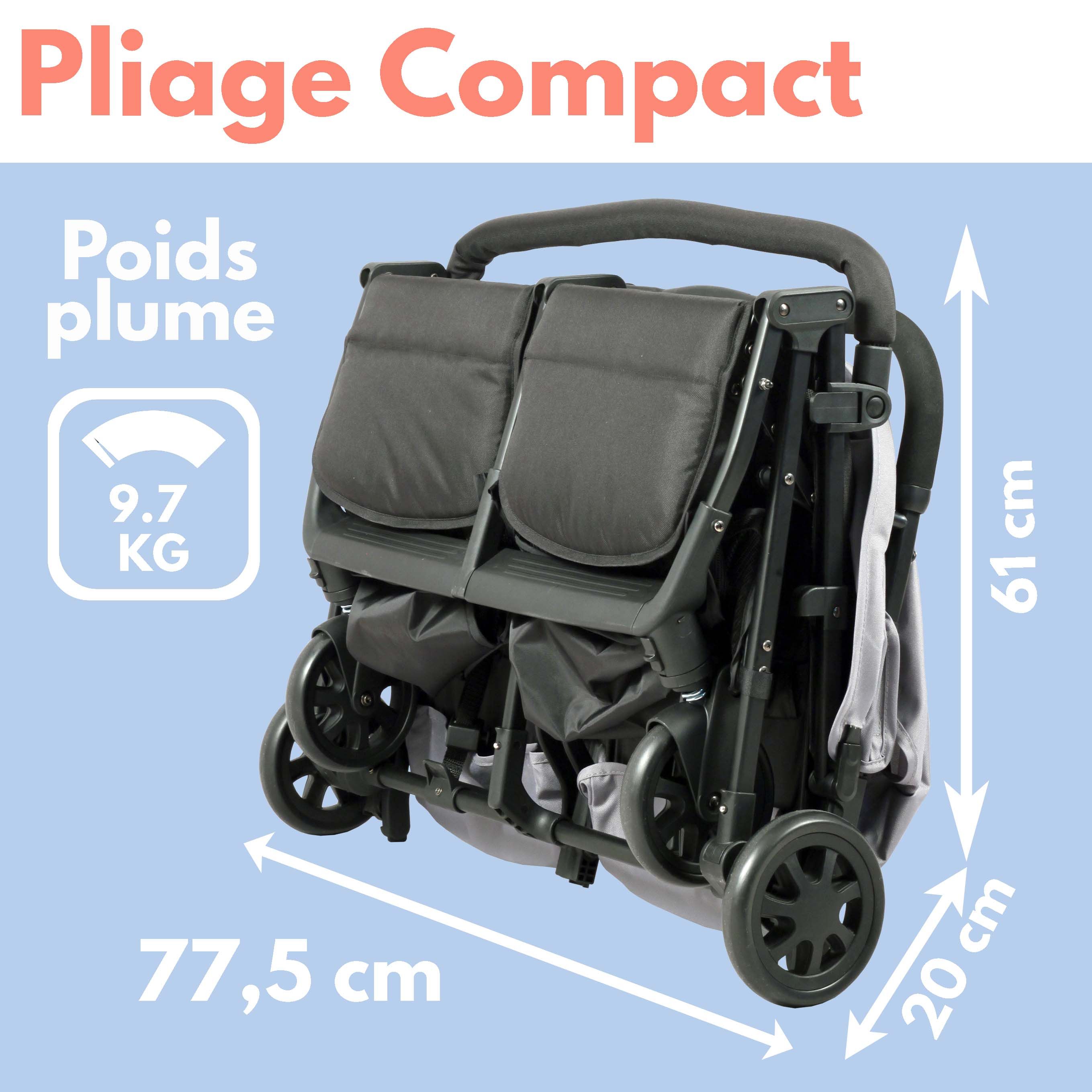 Bambisol Poussette Double Côte à Côte Naissance Pliage Compact