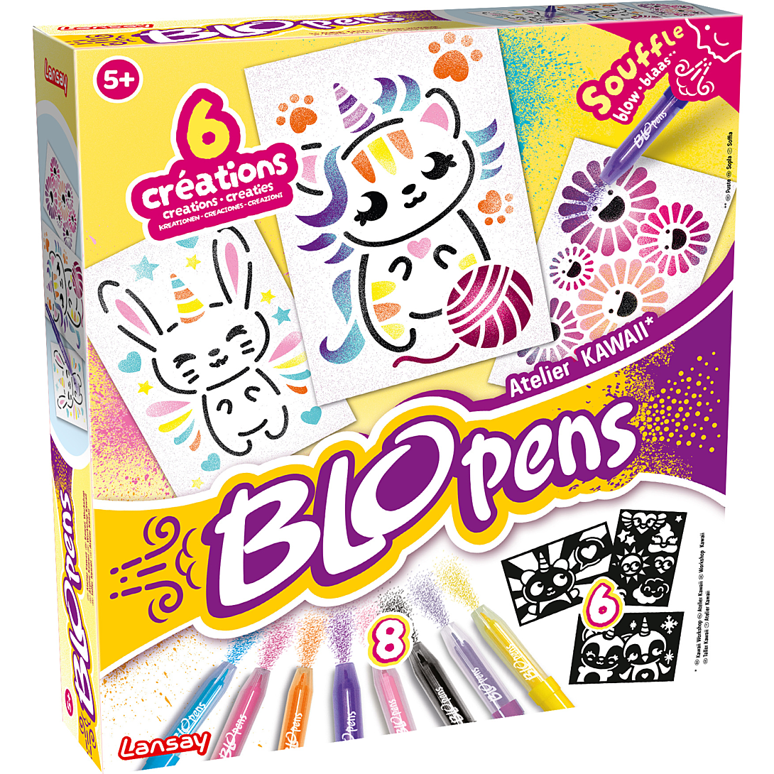 Kit Créatif Lansay Blopens Atelier Kawaii 24121 – 6 Feutres à Souffler + Pochoirs Réutilisables - vue 2