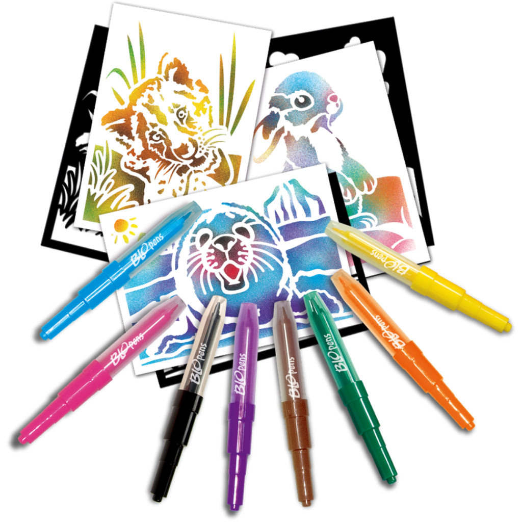 Kit Créatif Lansay Blopens Atelier Bébé Animaux 24123 – 8 Feutres à Souffler + 10 Pochoirs Réutilisables - vue 2