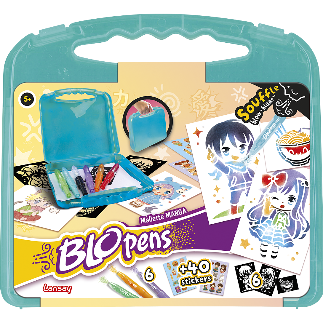 Mallette Créative Blopens Lansay 24130 – 6 Blopens, 6 Pochoirs, 40 Stickers