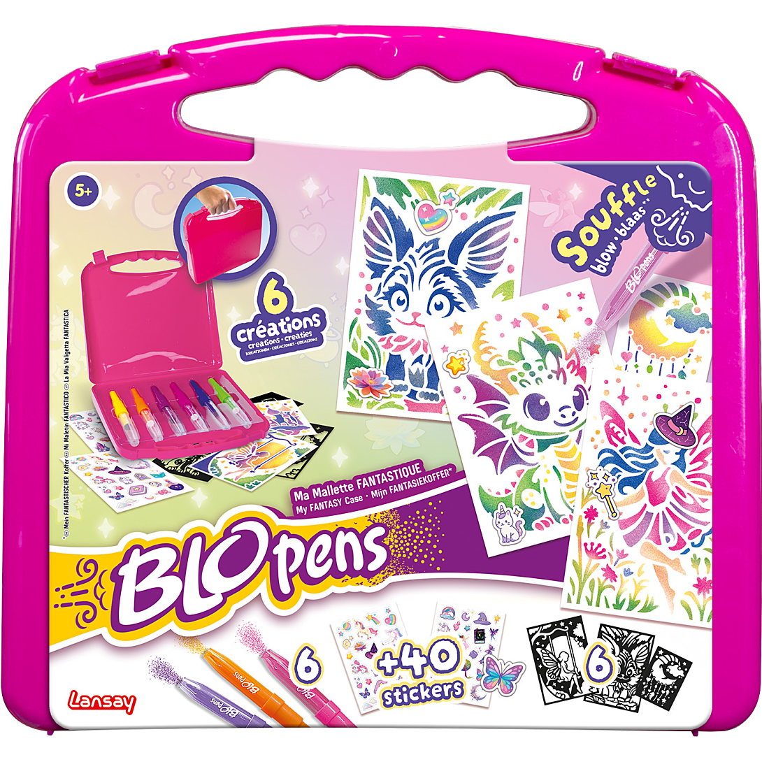 Kit Créatif Lansay Blopens Ma Mallette Fantastique 24132 – 6 Feutres à Souffler + 6 Pochoirs Réutilisables