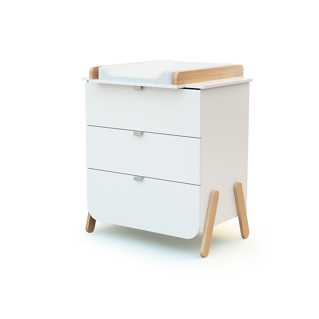 WEBABY - Commode à langer 3 tiroirs en bois PIRATE Blanc et Hêtre