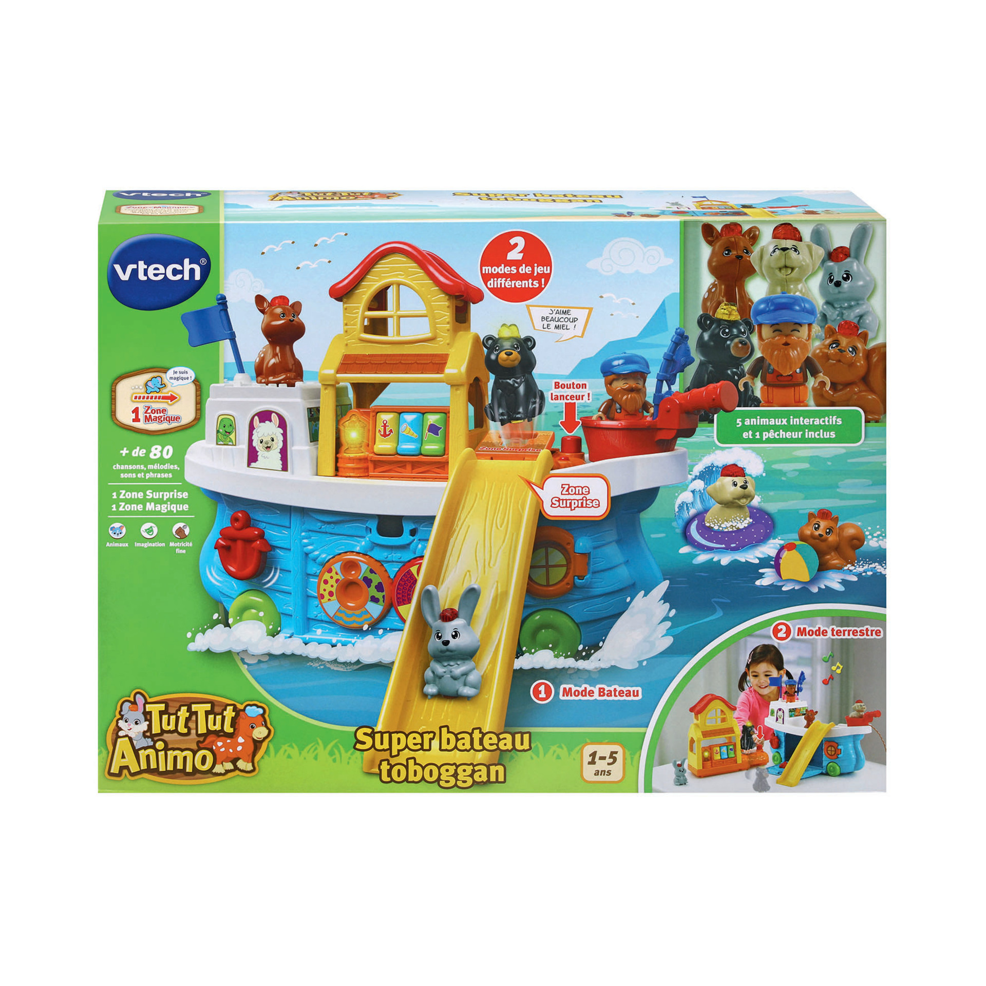 VTech Tut Tut Animo Super Bateau Toboggan Jouet Interactif Enfant 5 Figurines Animaux 1 Pêcheur 1 Zone Magique 1 Zone Surprise Cadeau Garçon et Fille de à Contenu en Français - vue 2