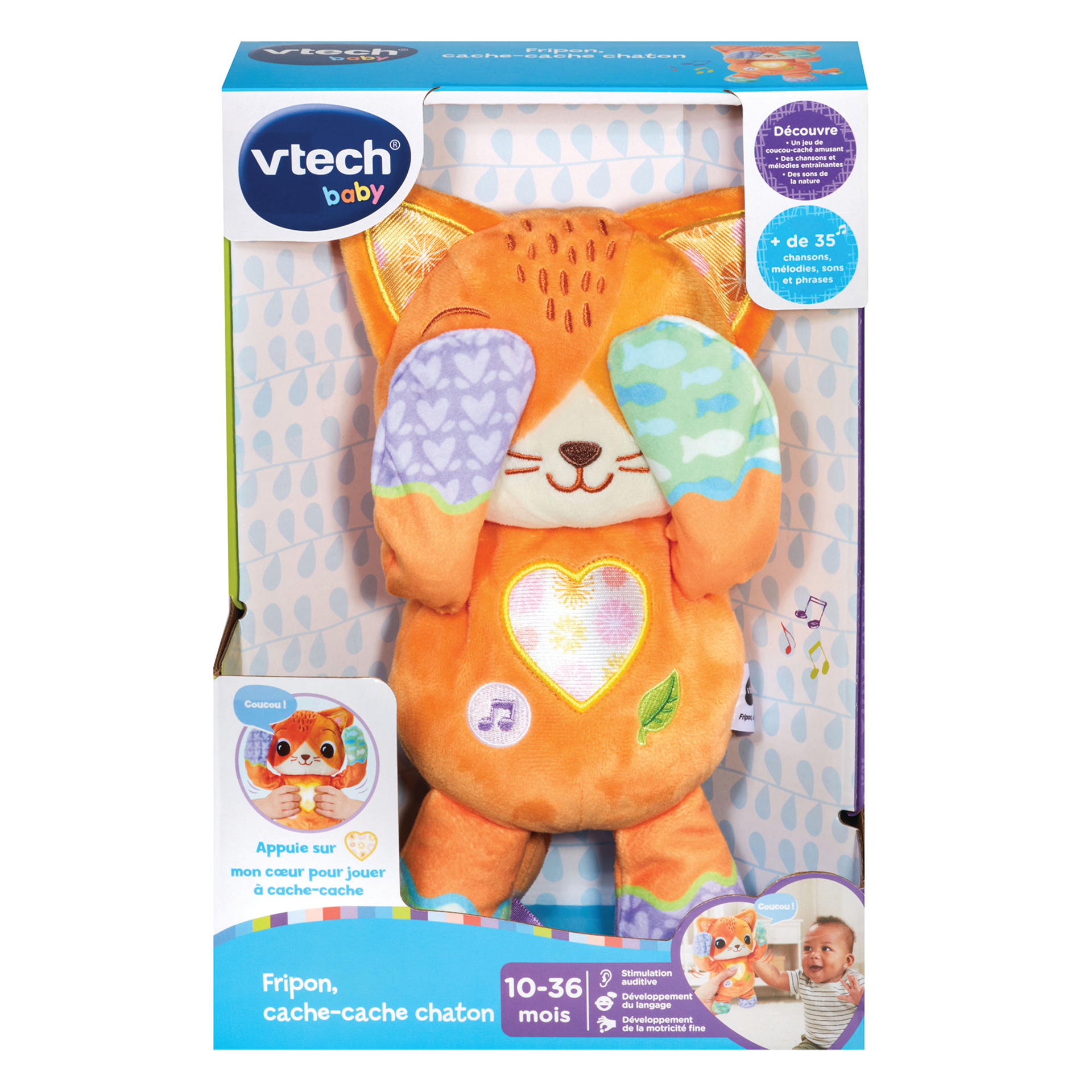 VTech Fripon Cache Cache Chaton Peluche Bébé Coucou Caché Chat Interactif Jouet d'Éveil Musical et Sensoriel Cadeau Bébé Dès Contenu en Français - vue 5