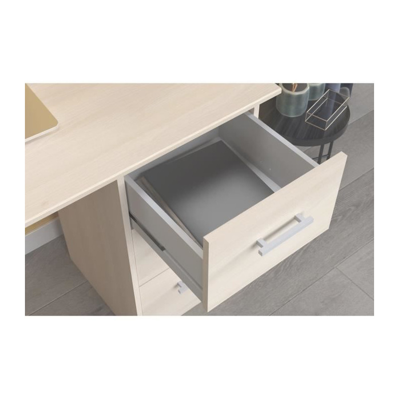 Bureau essentiel parisot 3 tiroirs - décor chene et blanc - l 121,2 x p 55 x h 74,5 cm - fabriqué en france 6440BURE
