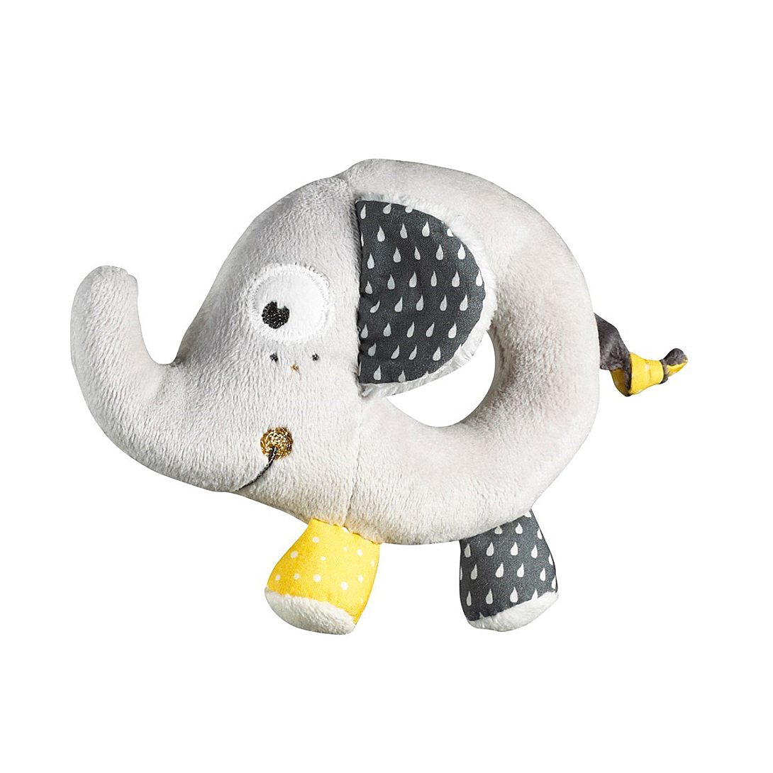 Sauthon Hochet bébé éléphant en velours gris - BABYFAN