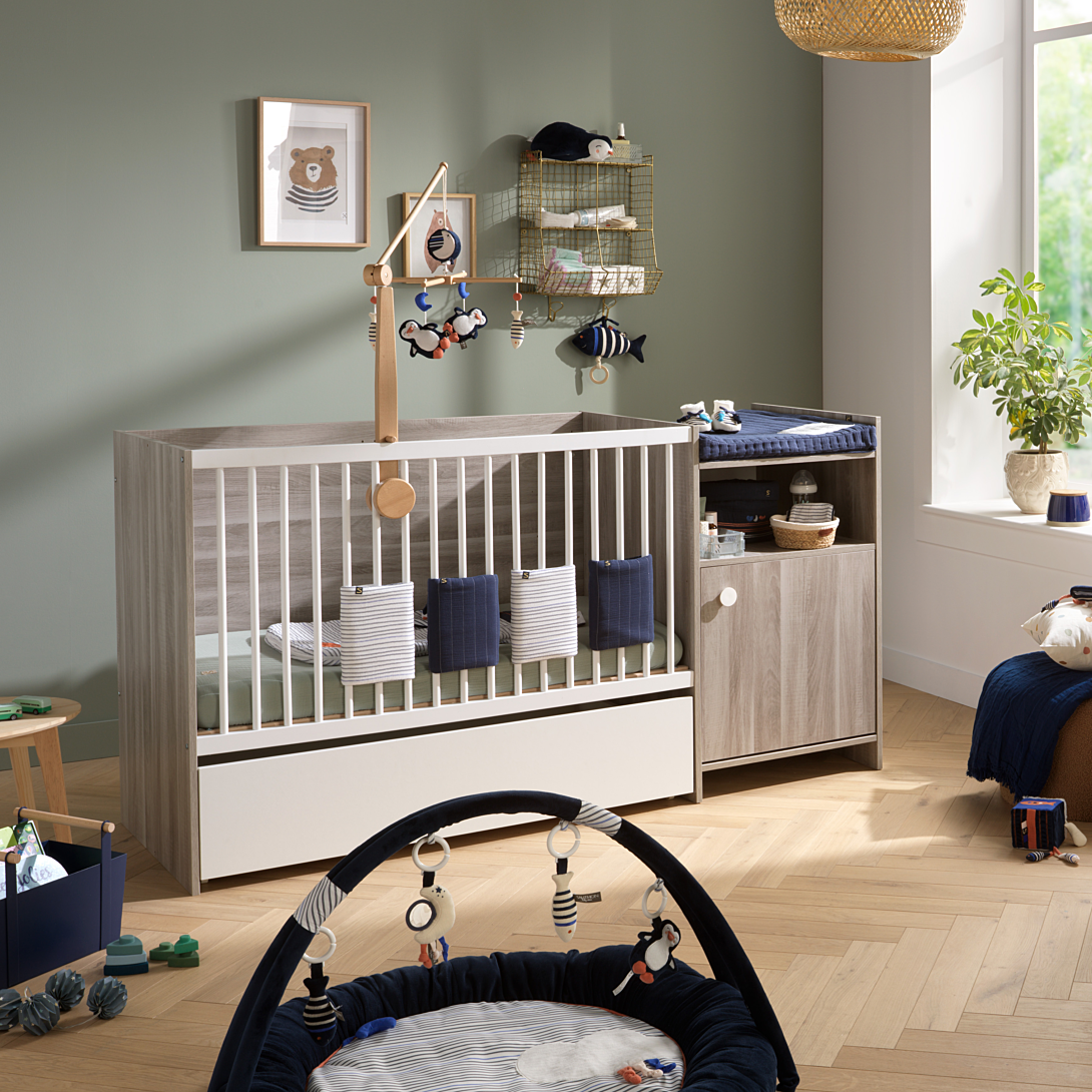 Lit combiné 120x60 évolutif en 90x190 avec porte chêne silex - vue 4