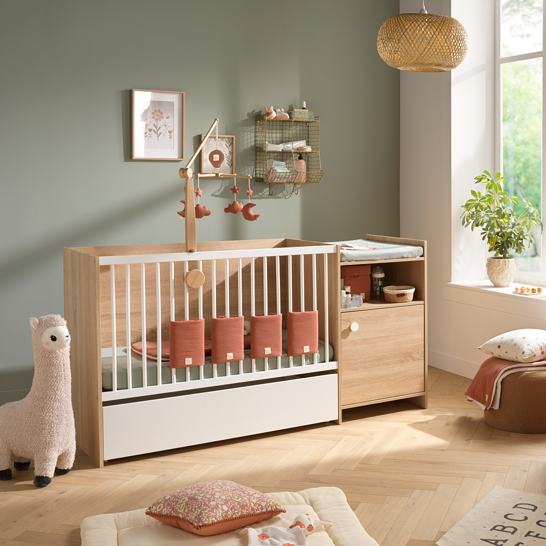 Lit combiné 120x60 évolutif en 90x190 avec porte chêne doré