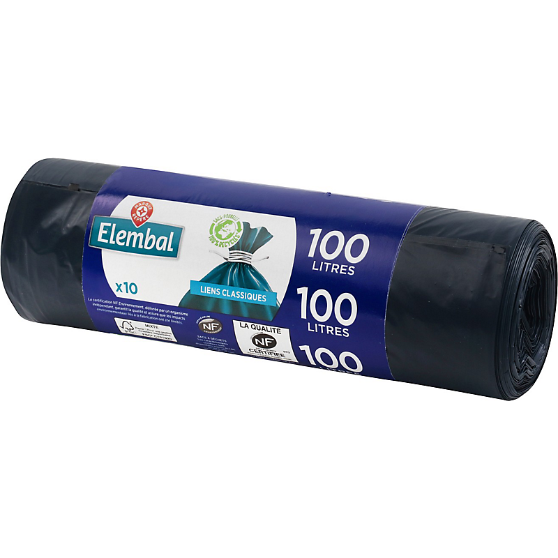 sacs poubelle NF Environnement 10 x 100 l ELEMBAL