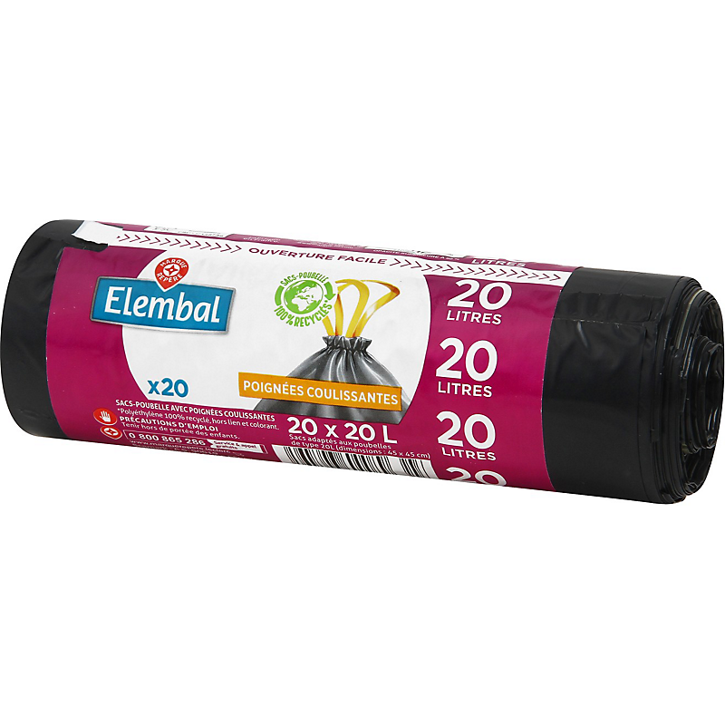 sacs poubelle coulissant 20 l x 20 ELEMBAL