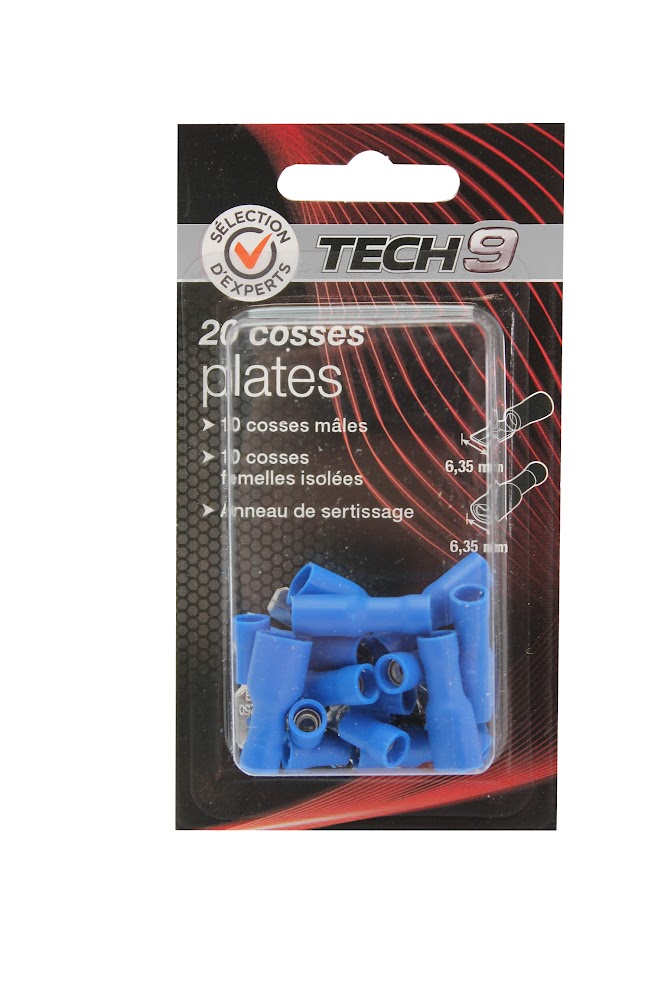20 cosses plates mâles et femelles isolées bleues 6,35 mm - Sélection d'Experts - Tech9