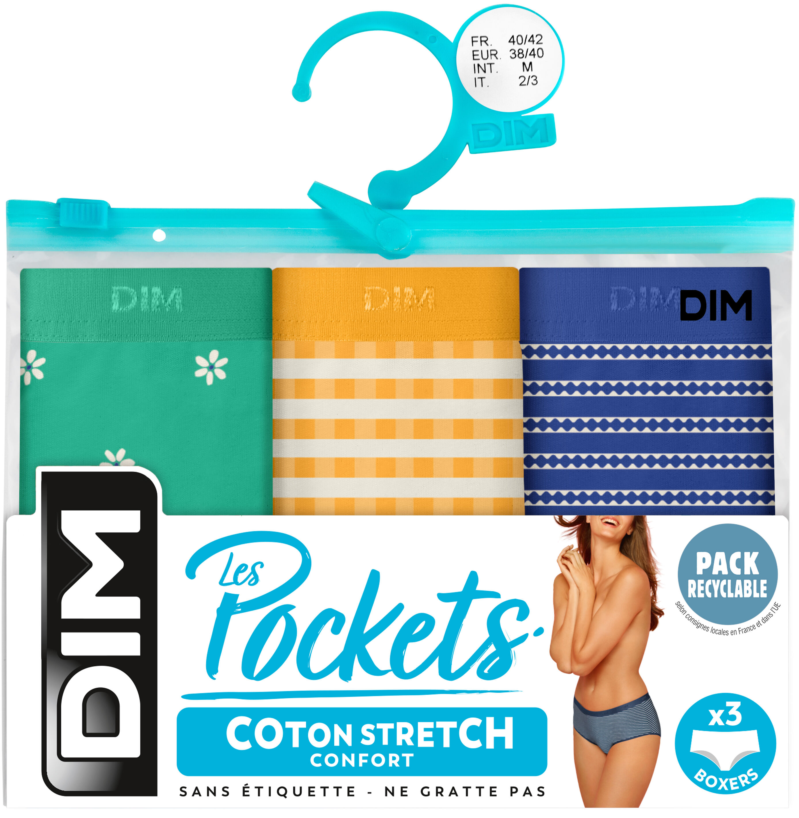 DIM Boxer Donna Set da 6 | Les Pockets Cotone Ecodim Confortevole e Morbido | Cintura Invisibile | Finiture Extra Piatte | Multicolore