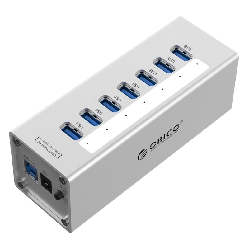 Hub USB 3.0 7 Ports Aluminium Ultra Slim - 6x USB 2.0 + 1x USB 3.0 - Pour PC Portable, Tablette - 3