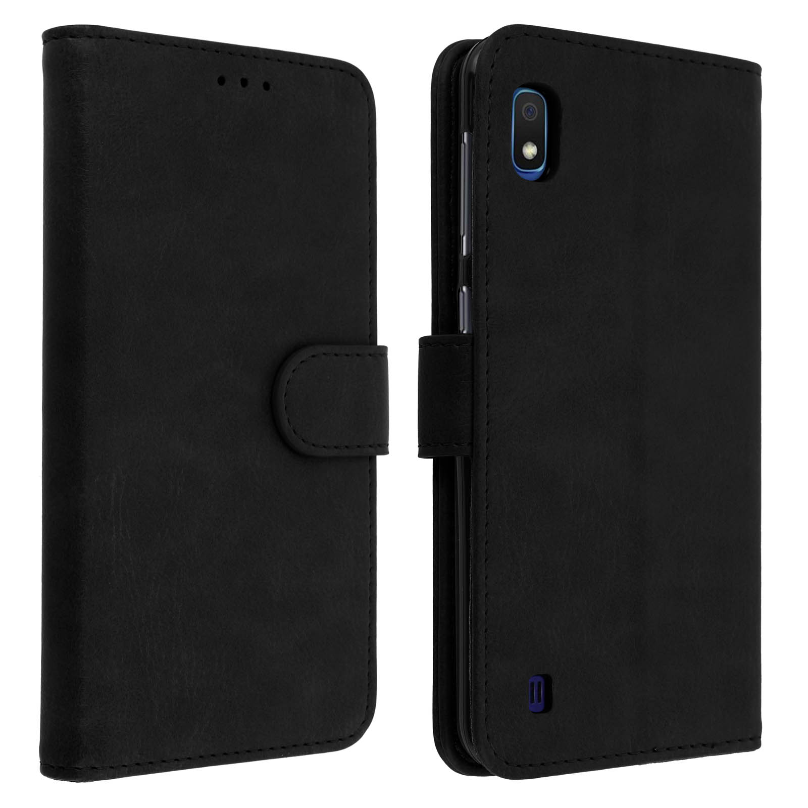 Housse Portefeuille Aspect craquelé, avec Support vidéo - Noir p. Samsung Galaxy A10