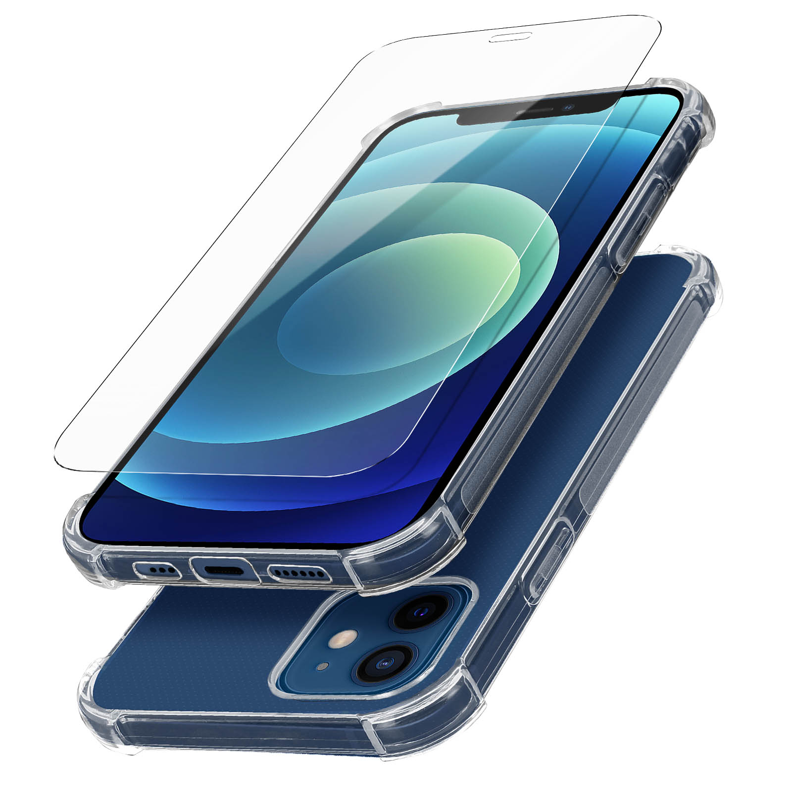 Pack Accessoires IPhone 12 Mini : Coque Transparente + Verre Trempé De Protection - Marque Little Boutik - Neuf