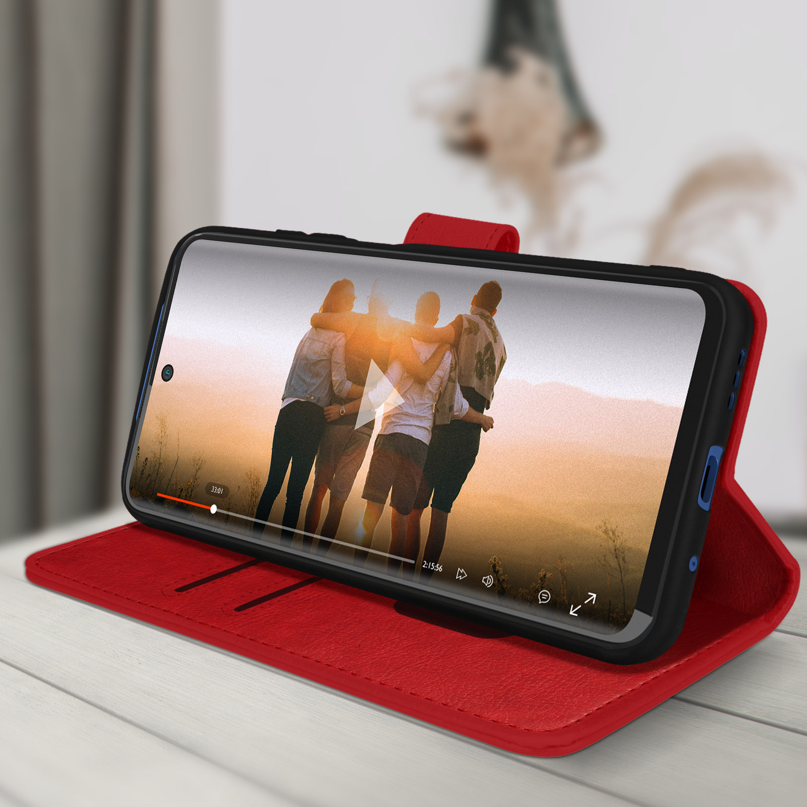 Étui Portefeuille Avizar Pour Xiaomi Redmi Note 13 5G - Similicuir Rouge, Avec Support Vidéo