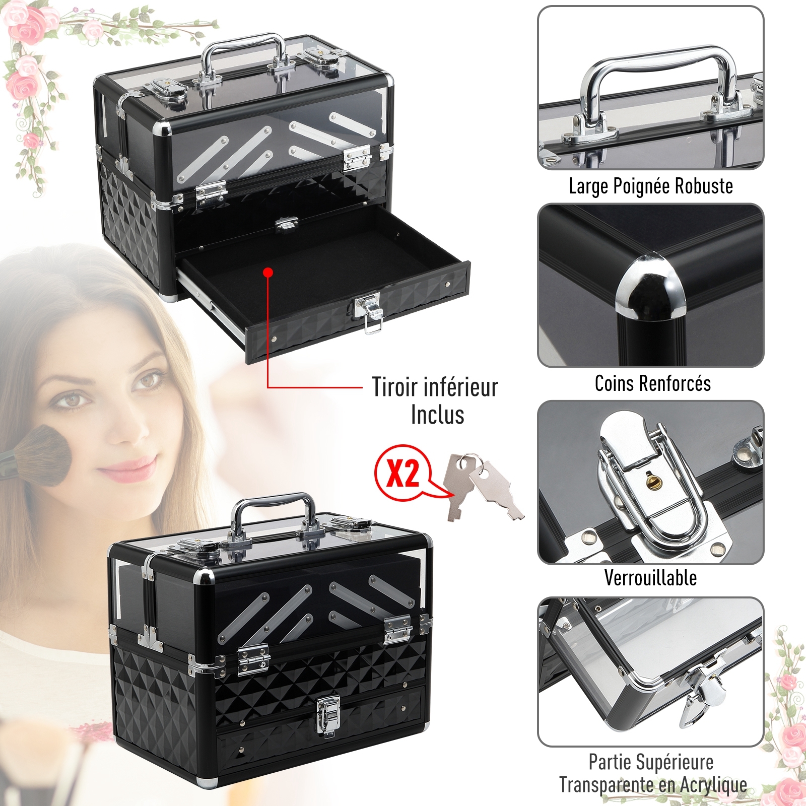 Mallette à maquillage coffre à cosmétiques rangement produits