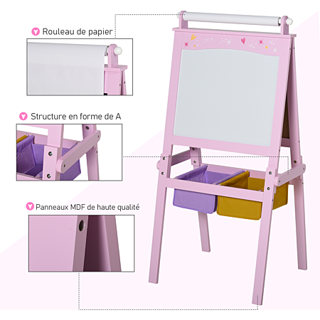 3 en 1 chevalet pour enfants, tableau double face avec rouleau de papier, hauteur réglable 95-125 cm, tableau pliable multi-activités avec plateau de rangement et 100+ accessoires de dessin 3 en 1 chevalet pour enfants, tableau double face avec rouleau de papier, hauteur réglable 95-125 cm, tableau pliable multi-activités avec plateau de rangement et 100+ accessoires de dessin