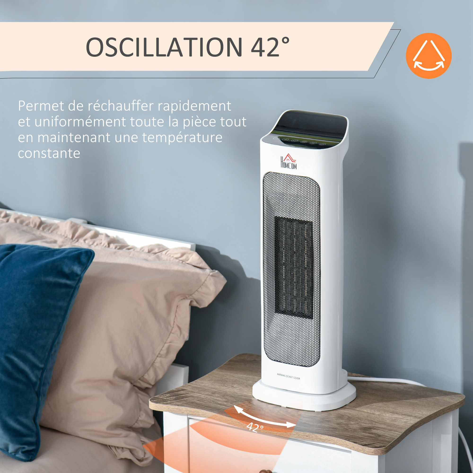 Chauffage D'Appoint 2000W PTC Céramique Avec Télécommande - 3 Niveaux, Mode Éco, Sécurité Anti-chute, Silencieux Pour Chambre/Bureau - 10