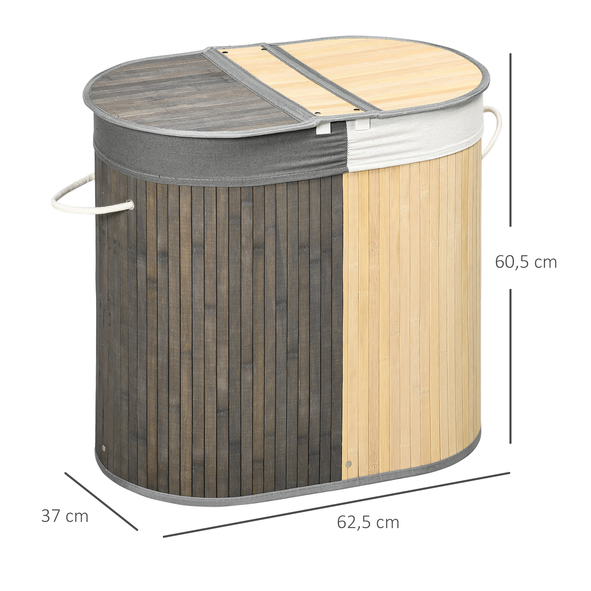 Panier à Linge Bambou 100L Avec 2 Compartiments - Couvercle Et Sac Lavable