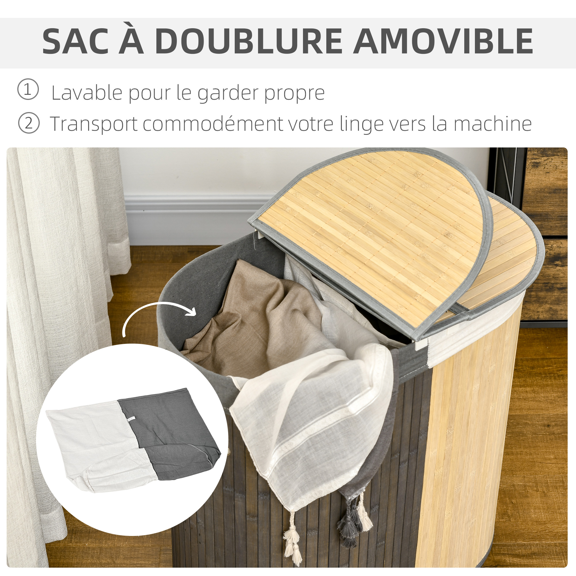 COSTWAY Panier à Linge Plastique a Roulette, Bac Linge Sale Pliable 75 L avec Petit Panier, 2 Poignées, 2 Crochets, Corbeille Pliable pour Vêtements, Blanc