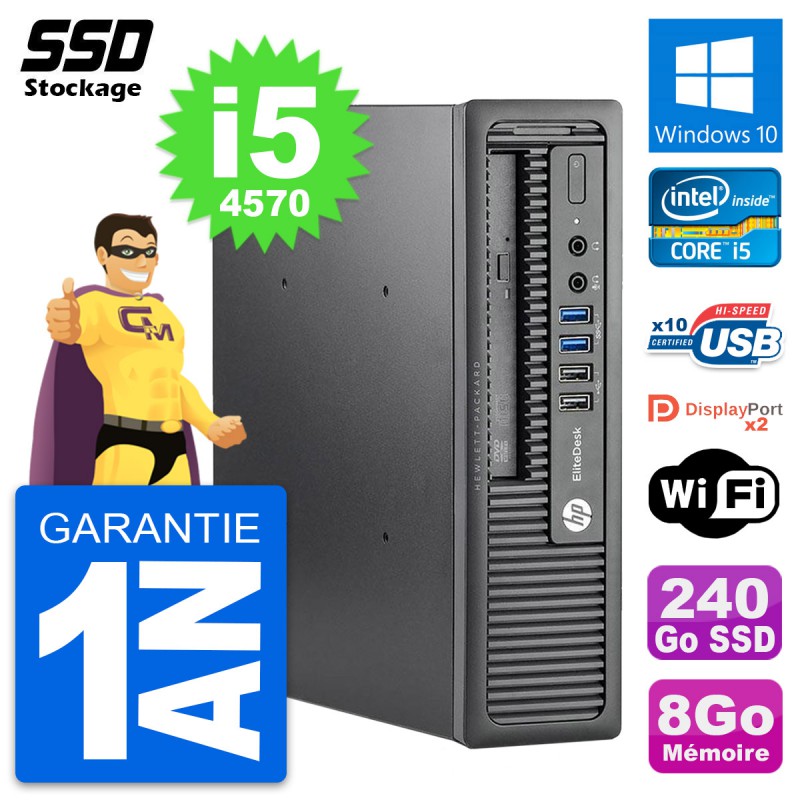 Mini PC HP EliteDesk 800 G1 USDT Intel i5-4570 RAM 8Go SSD