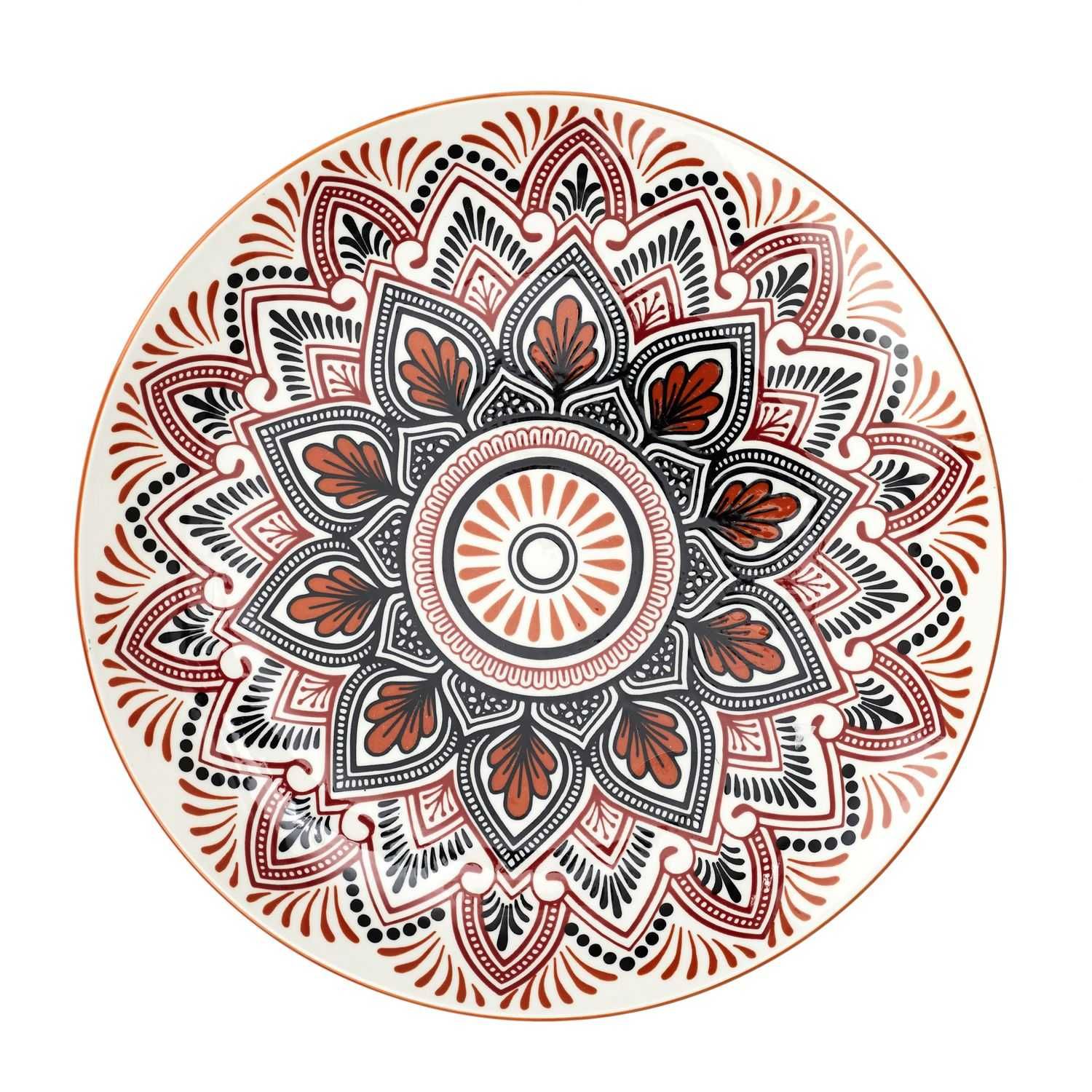 Service D'assiettes Porcelaine 18 Pièces Motif Mandala Gris - Élégant Et Moderne, Pour 6 Personnes, Quotidien Ou Occasions
