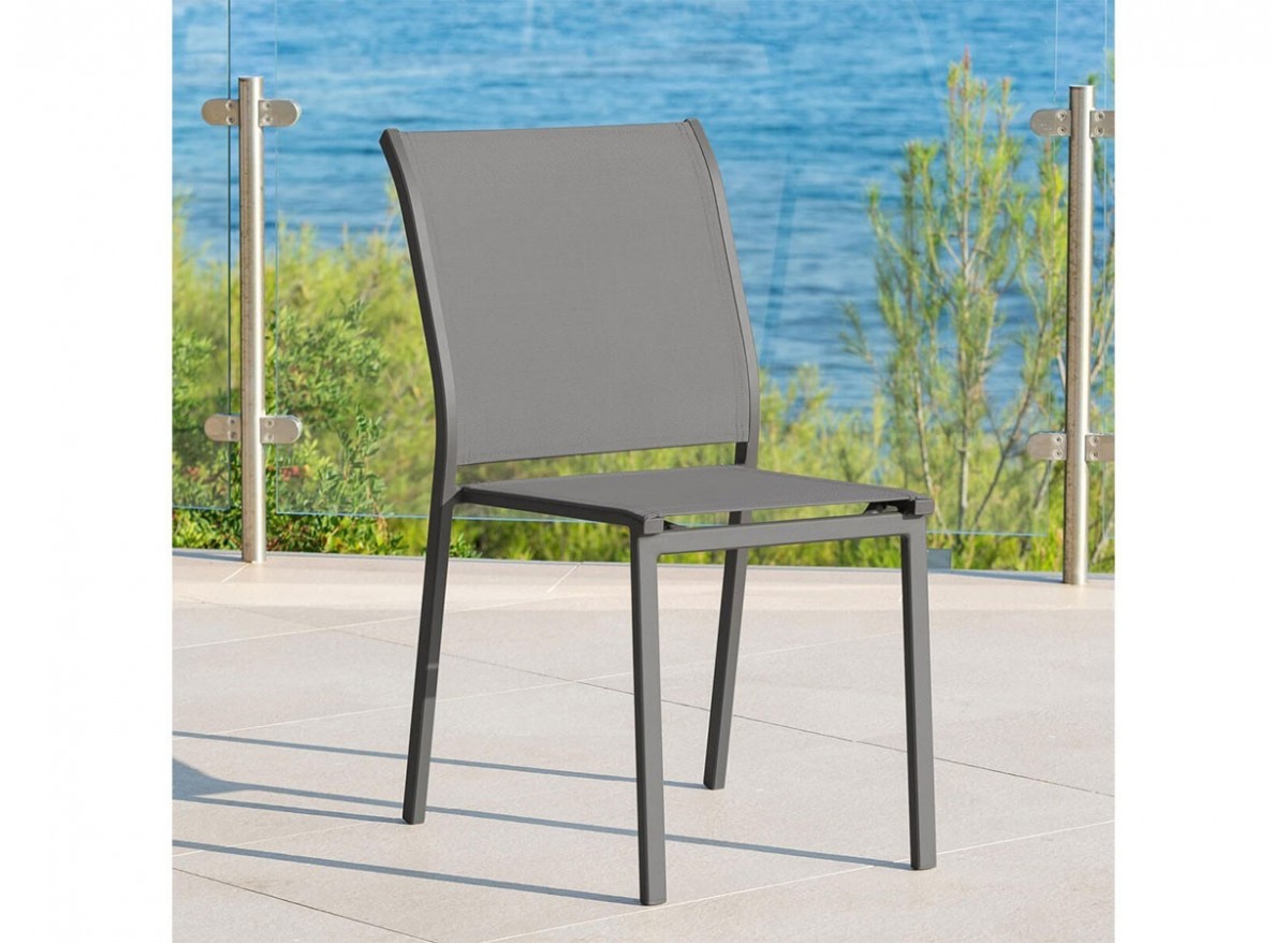 Chaise De Jardin Pliante Essentia - Aluminium Gris Wengé, Assise Marron, 110 Kg Max
