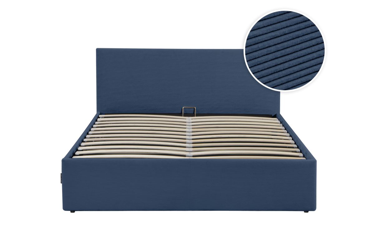 Cadre de lit EDGAR avec coffre de rangement et tête de lit en velours côtelé 140x190cm