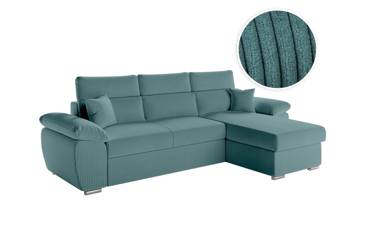 Canapé KOMECO d'angle reversible convertible avec coffre et têtières en velours côtelé - vue 3