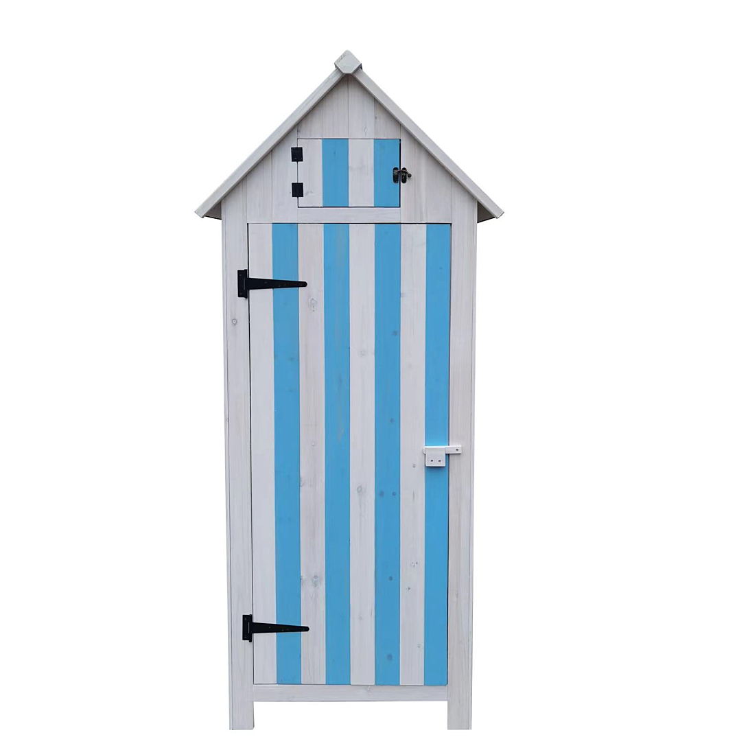 Armoire cabine de rangement lasurée couleur bleue et blanche 3 étagères / 0,41 m2
