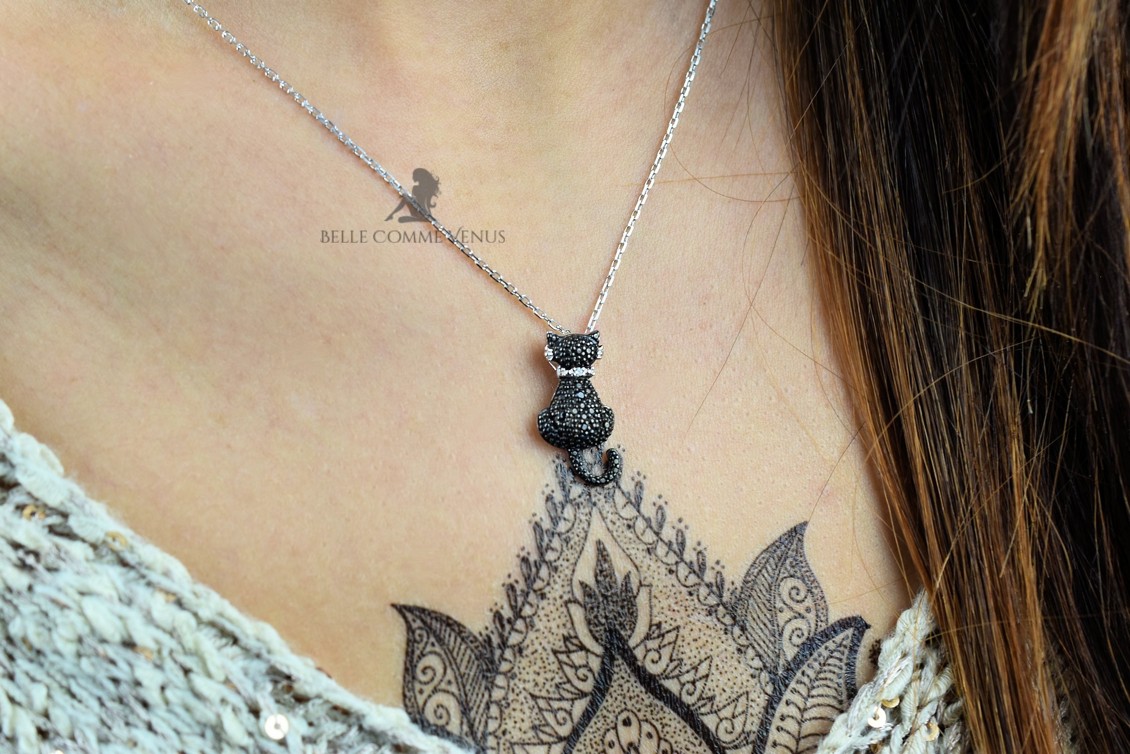 Pendentif Chat En Argent 925 Rhodié Avec Oxydes De Zirconium - Neuf Avec étiquettes