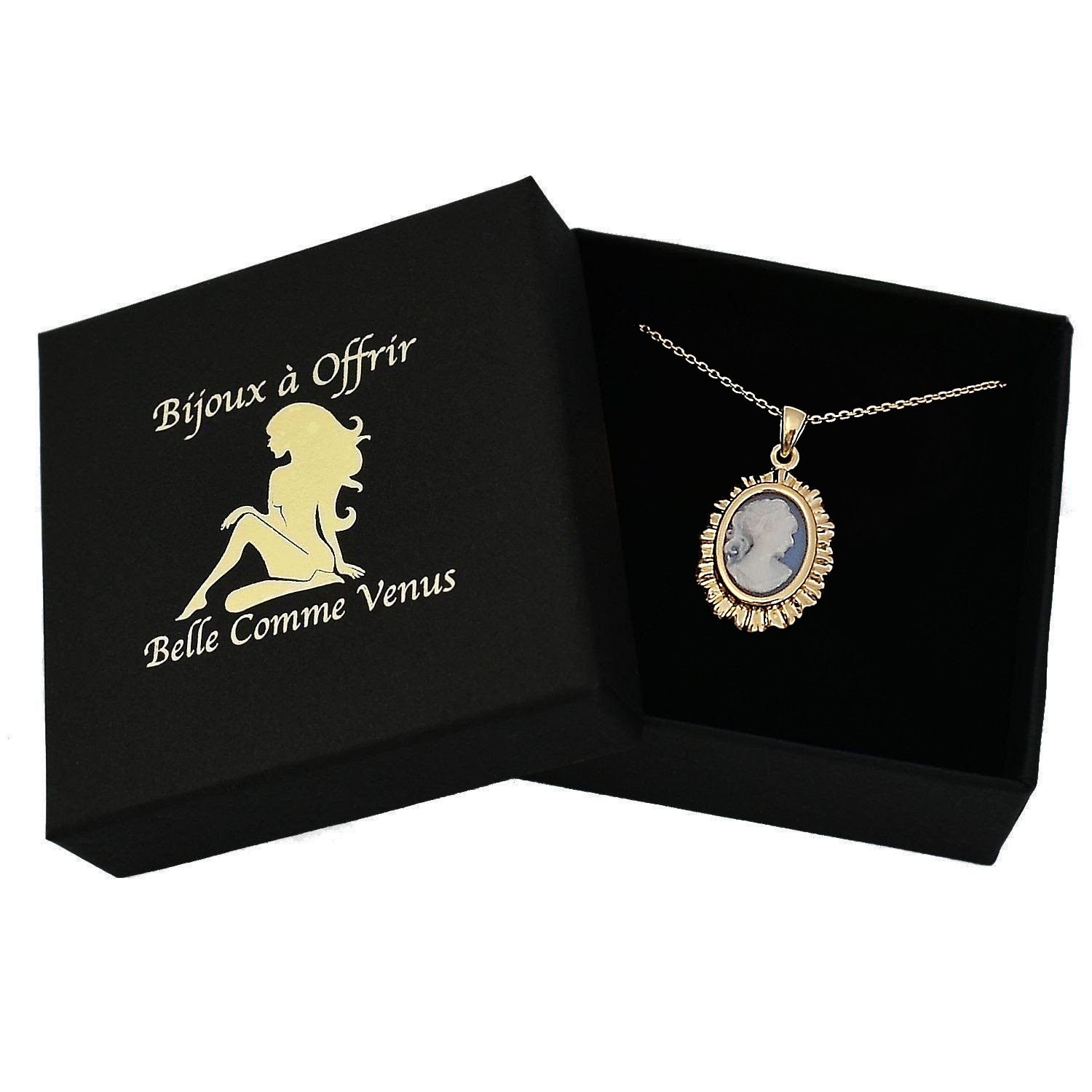 Manège Camee Bague Collier Médaillon Camée Bleu Et Blanc Plaqué OR