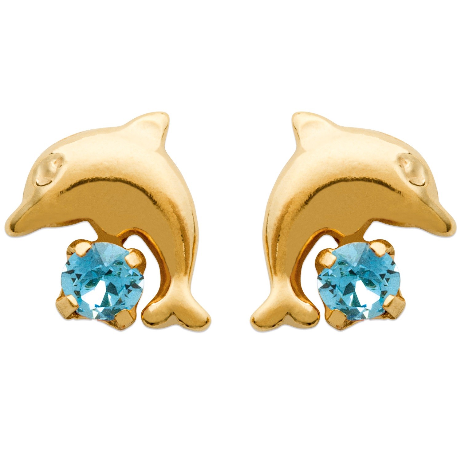 Boucles D'oreilles Puces Dauphin En Plaqué Or 18 Carats – Fermoir Papillon, Neuves Avec étiquettes