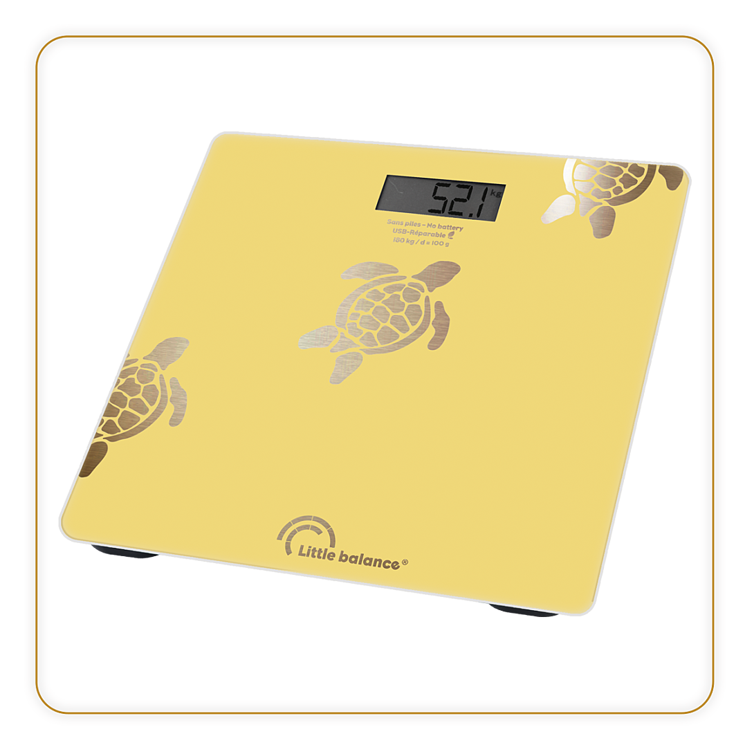 Pèse personne LITTLE BALANCE 8731 Tortues sables métallisées USB réparable 180 kg / 100 g Jaune - vue 2