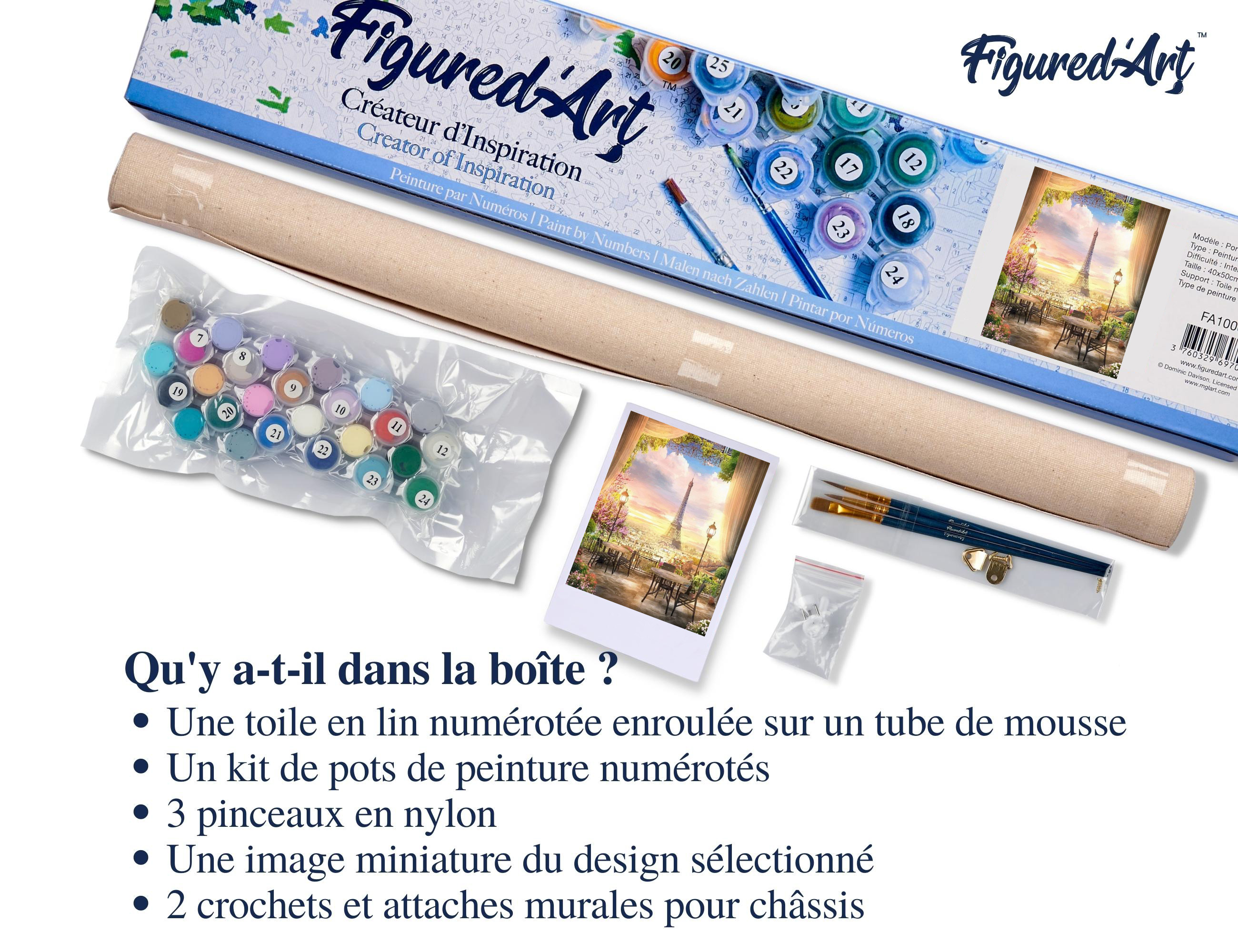 Figured'Art Peinture Par Numéro Adulte - Paysage Romantique Paris 40x50cm, Kit DIY Complet (Sans Châssis)