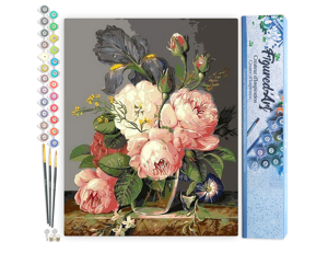 Kit Peinture Par Numéros - Toile 40x50cm Bouquet De Fleurs - Peinture Acrylique Et Pinceaux Inclus
