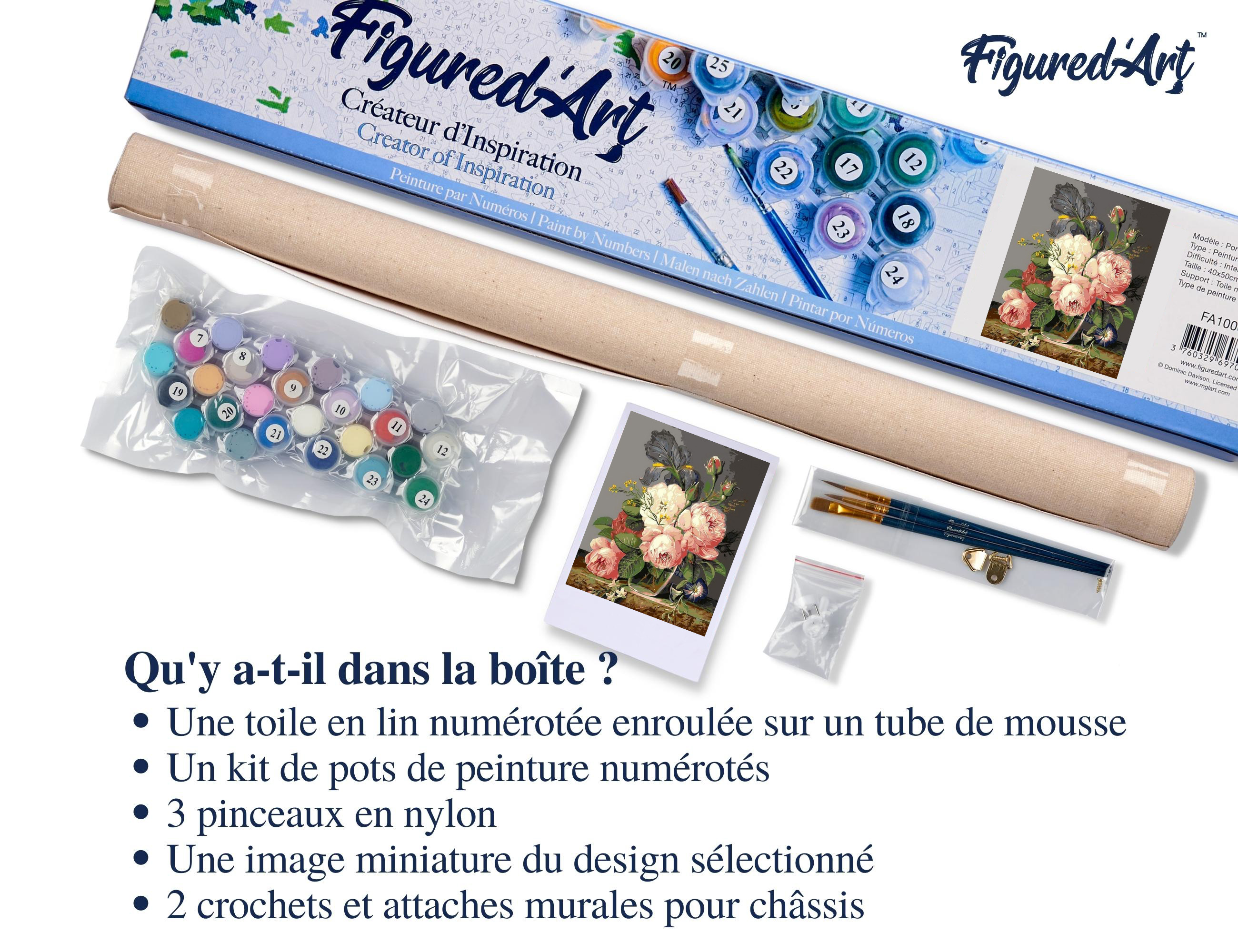 Kit Peinture Par Numéros - Toile 40x50cm Bouquet De Fleurs - Peinture Acrylique Et Pinceaux Inclus - 9