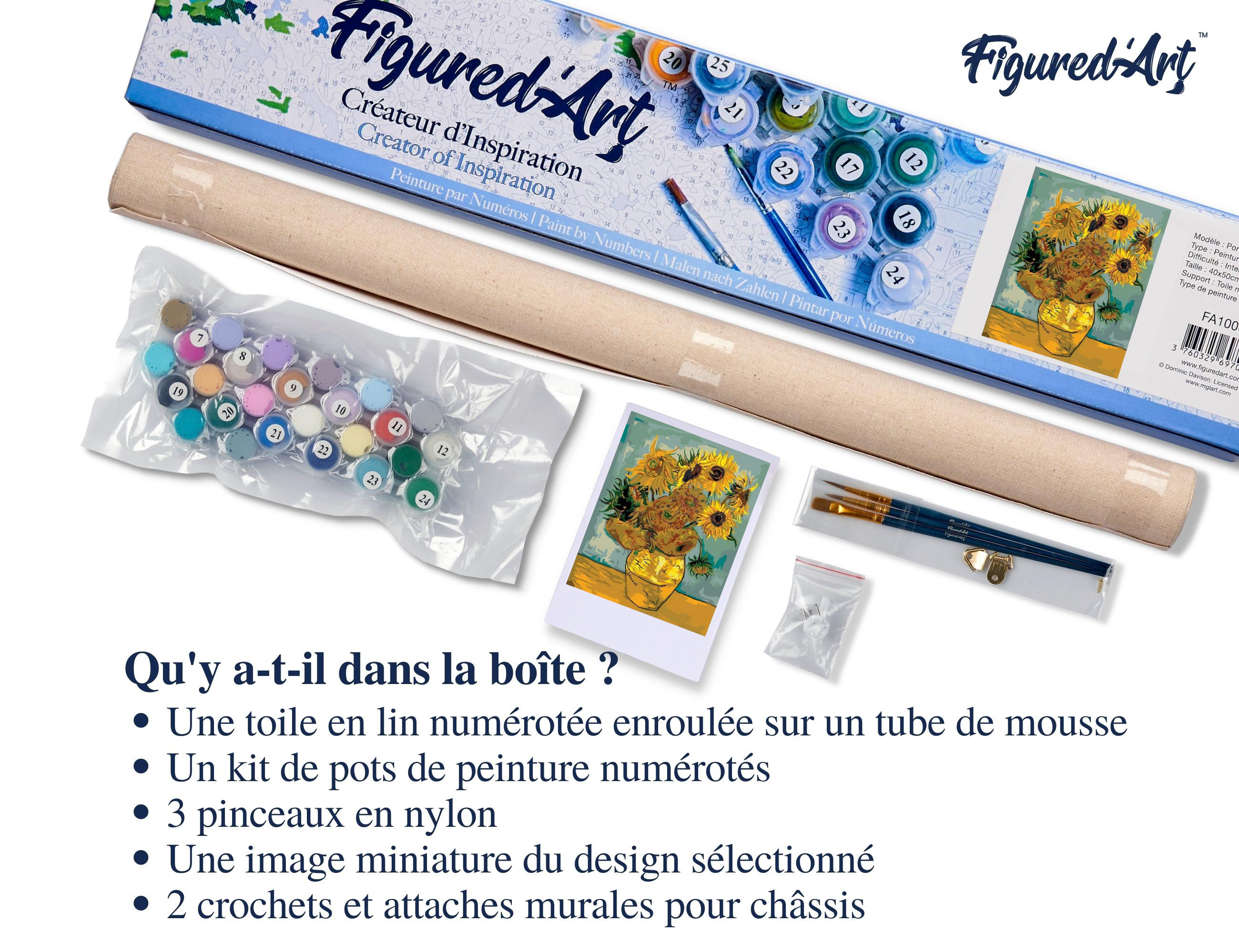 Pintur Par Numéro Figurd'Art - Bocal D Tournsols - Kit D Loisir Creatif Diy Numero D Art Complet 40x50cm Sans Chassis En Bois 3760329692177
