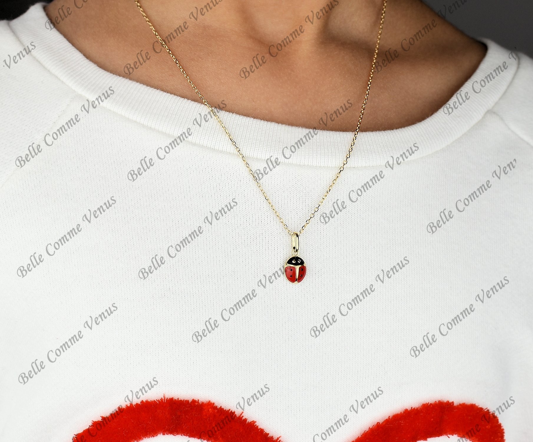 Pendentif Coccinelle En Or Jaune 18 Carats - Émaillé, Ras Du Cou - Neuf Avec étiquettes