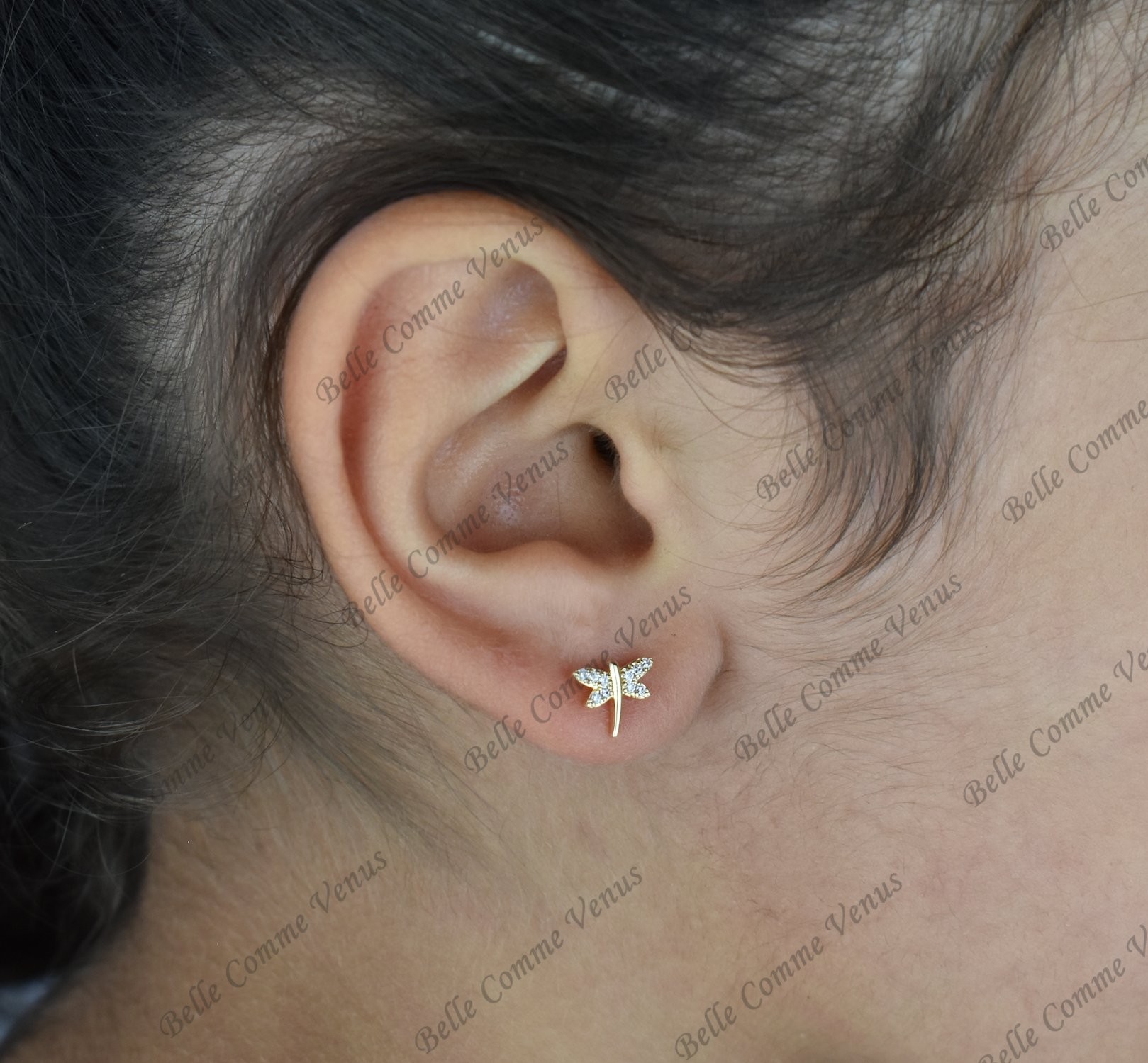 Boucles D'oreilles Papillon Zirconium Plaqué Or 18 Carats - Clous Rouges, Marque Petugons