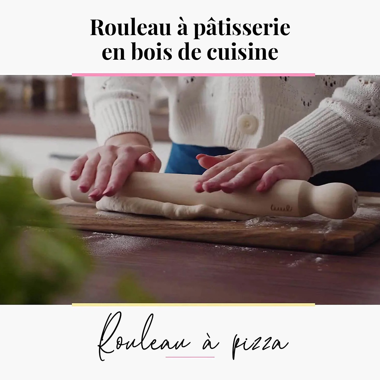 Rouleau à pâtisserie pour enfants 28 × 2,8 cm en bois naturel – Idéal pour pizzas, pâtes, biscuits – Design léger et maniable pour enfants et adultes