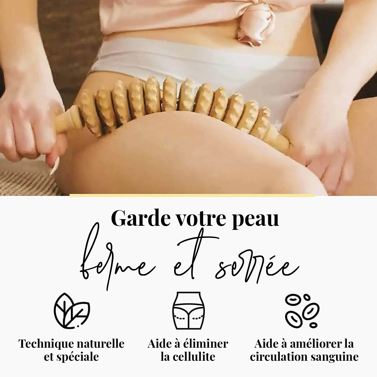 Rouleau De Massage En Bois Incurvé Pour Le Ventre - Drainage Lymphatique Et Cellulite - Neuf