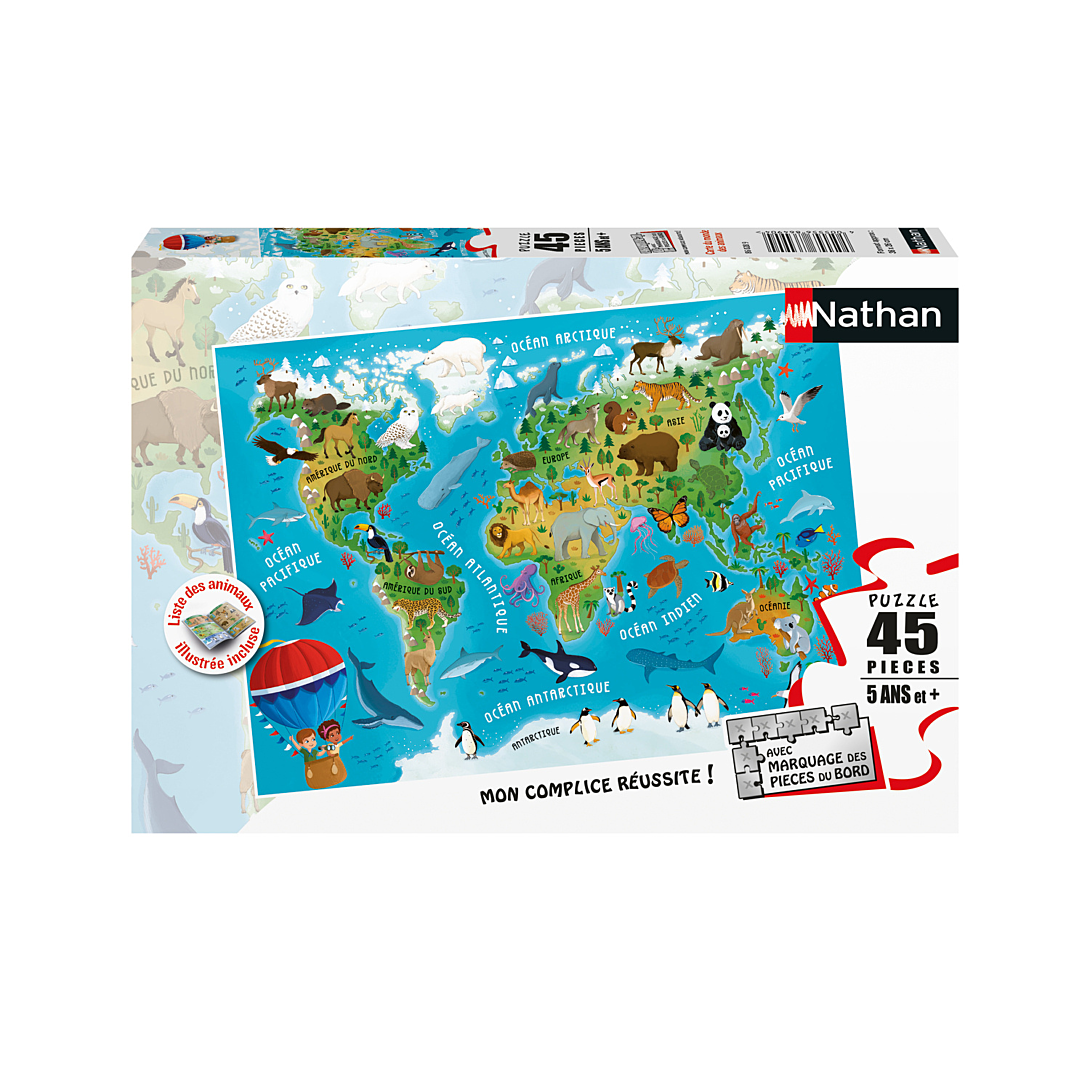 Nathan puzzle 45 p Carte du monde des animaux