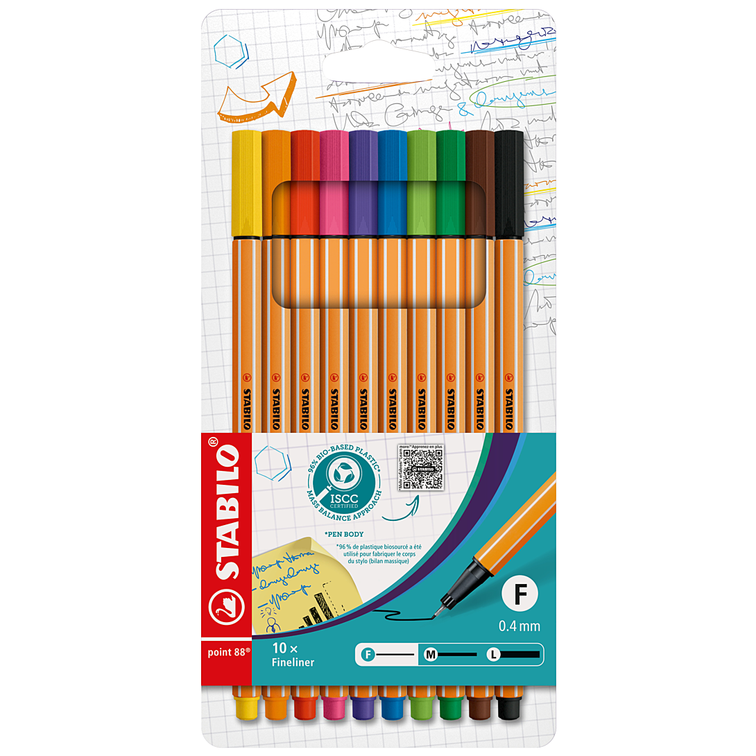 Stylos Feutre STABILO Point 88 - Pointe Fine 0,4mm - Etui De 10 Coloris Assortis - Pour écriture Précise